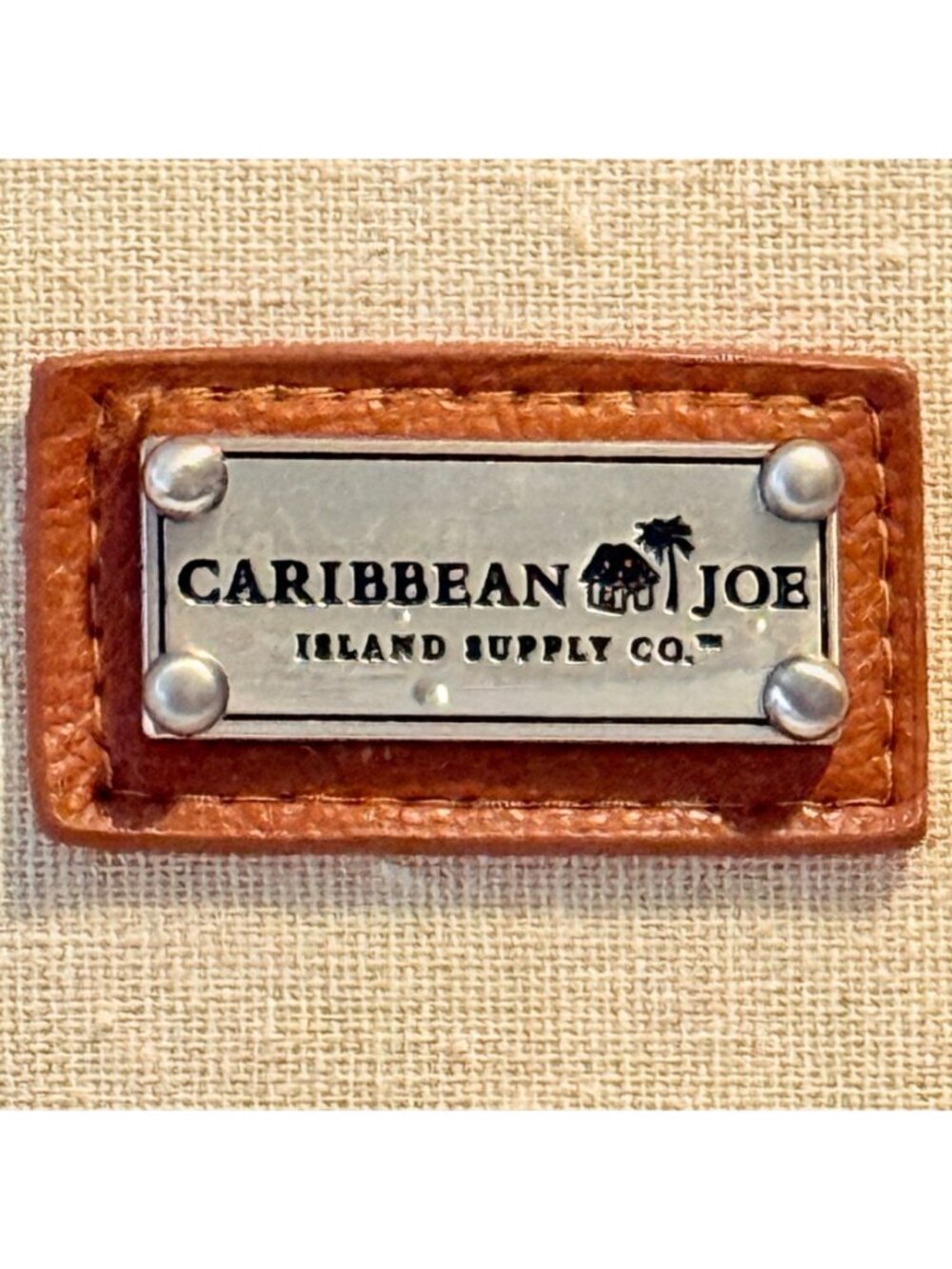 Caribbean Joe Island Supply Co Green Beige Canvas Tote Rope Handles Zip Closure - Picture 2 of 8